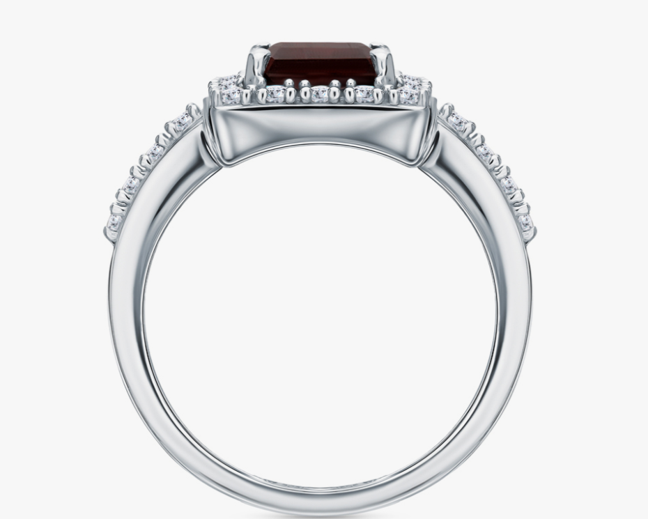 Bague en argent ornée d'un grenat naturel et d'un zircon cubique — 2