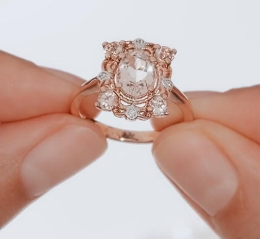 Bague en argent ornée de morganites naturelles et de zirconiums cubiques — 3