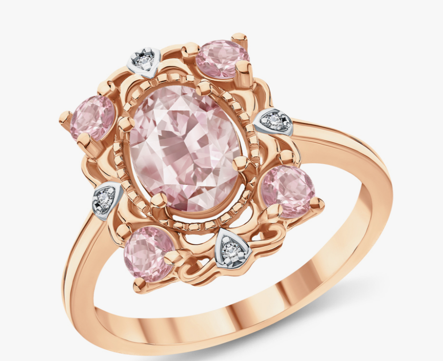 Bague en argent ornée de morganites naturelles et de zirconiums cubiques