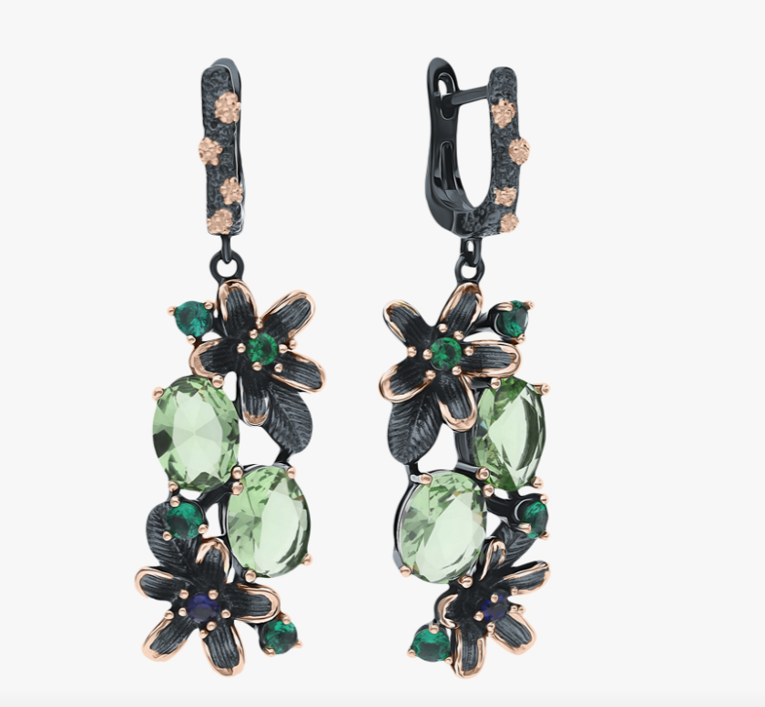 Boucles d'oreilles en argent ornées de spinelles, d'alpanites et de zirconiums cubiques