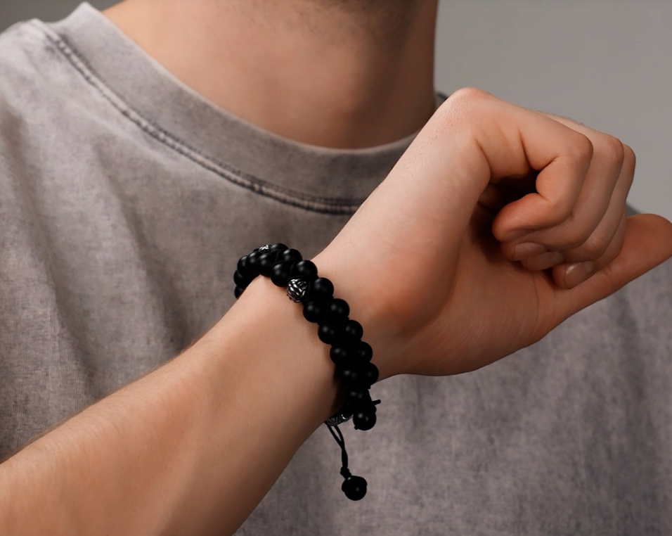 Bracelet en acier avec onyx naturel — 2