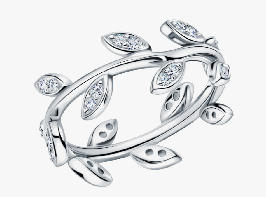 Bague en argent avec zircon cubique feuille
