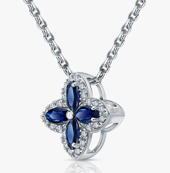Pendentif en or blanc serti de diamants et de saphirs naturels — 2