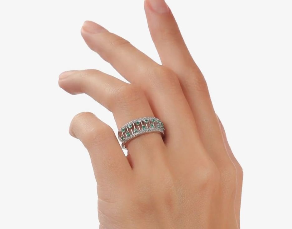 Bague en argent ornée d'agates naturelles et de zirconiums cubiques — 3