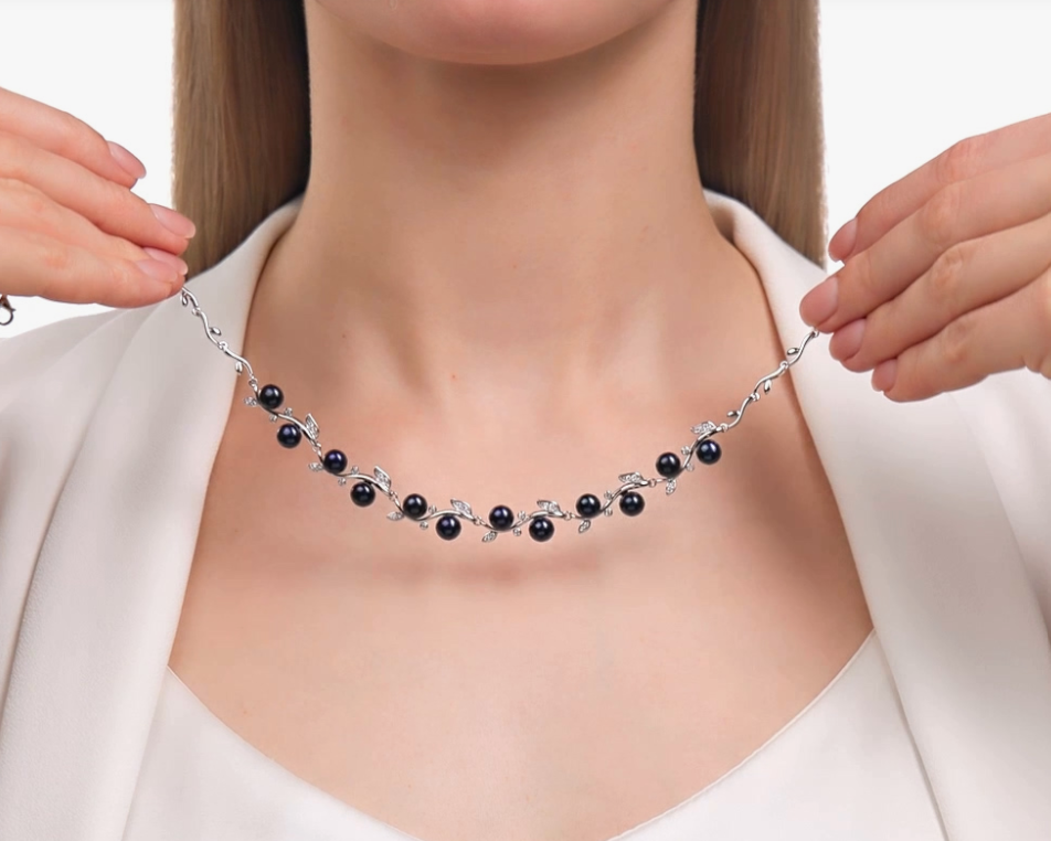Collier en argent orné de zirconiums cubiques et de perles — 2