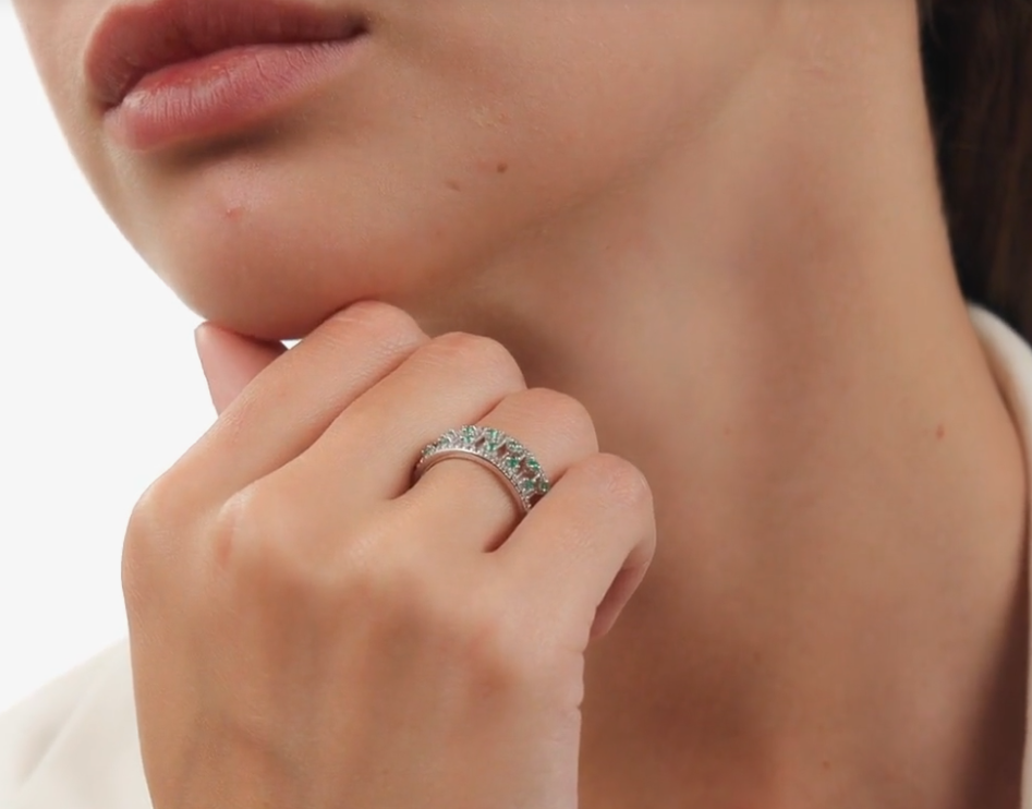 Bague en argent ornée d'agates naturelles et de zirconiums cubiques — 2