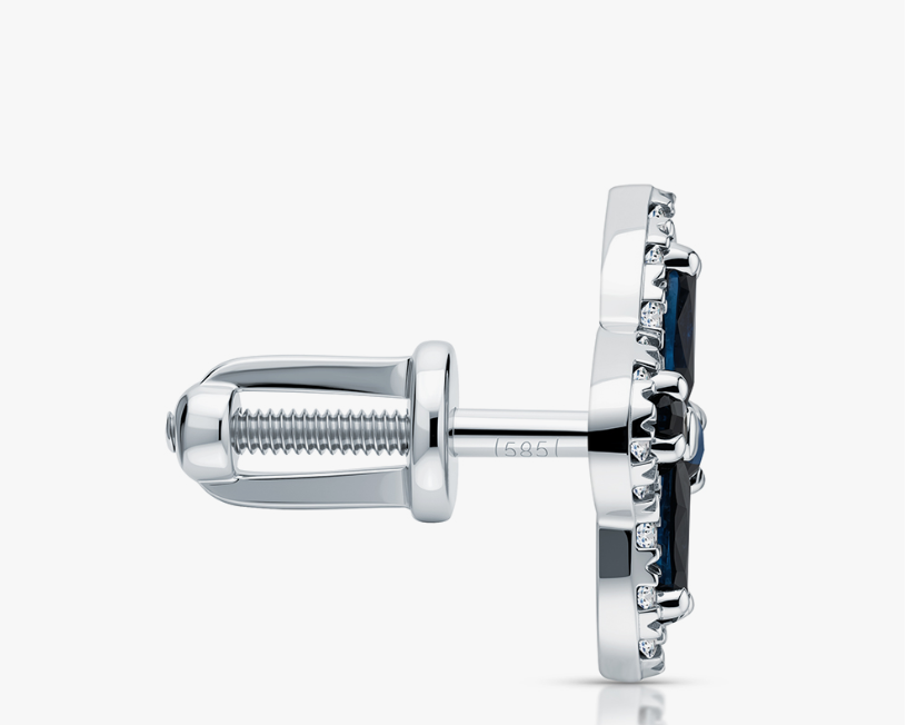 Boucles d'oreilles en or blanc serties de diamants et de saphirs naturels — 2