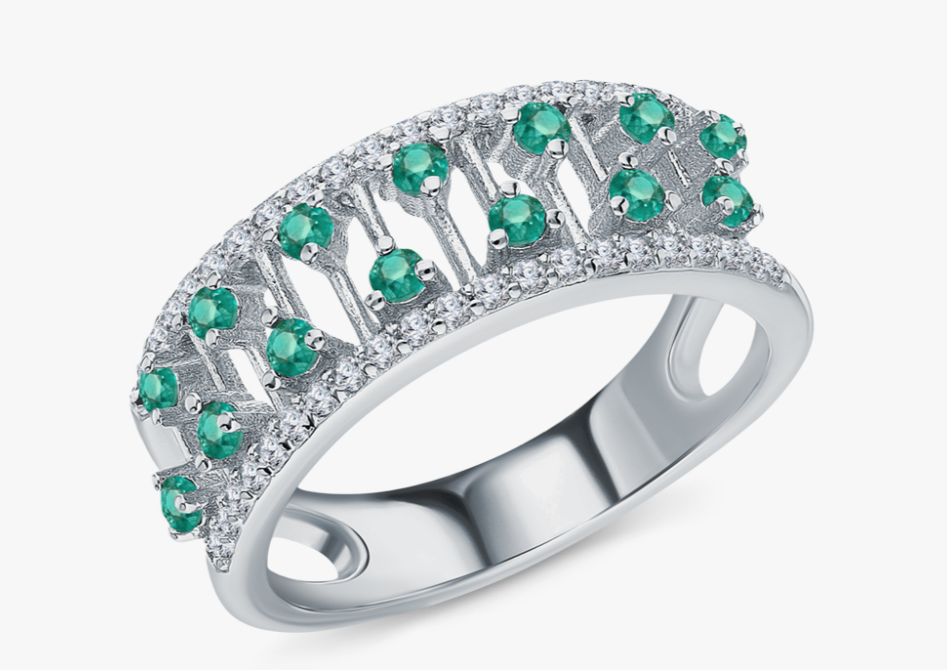Bague en argent ornée d'agates naturelles et de zirconiums cubiques
