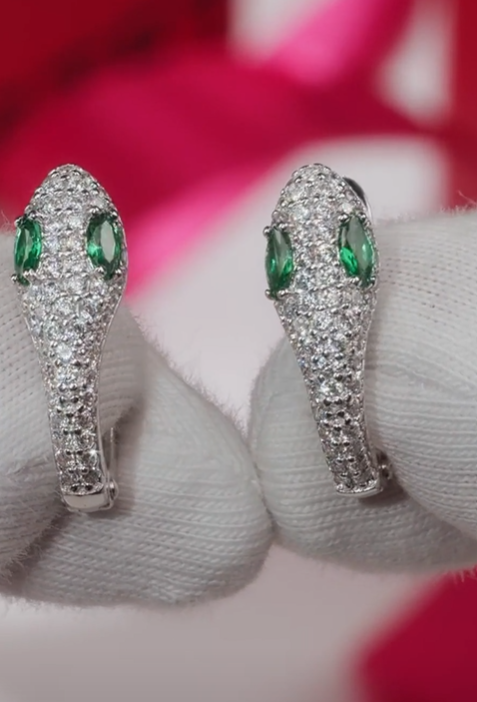 Boucles d'oreilles en argent avec zircon cubique serpon — 4