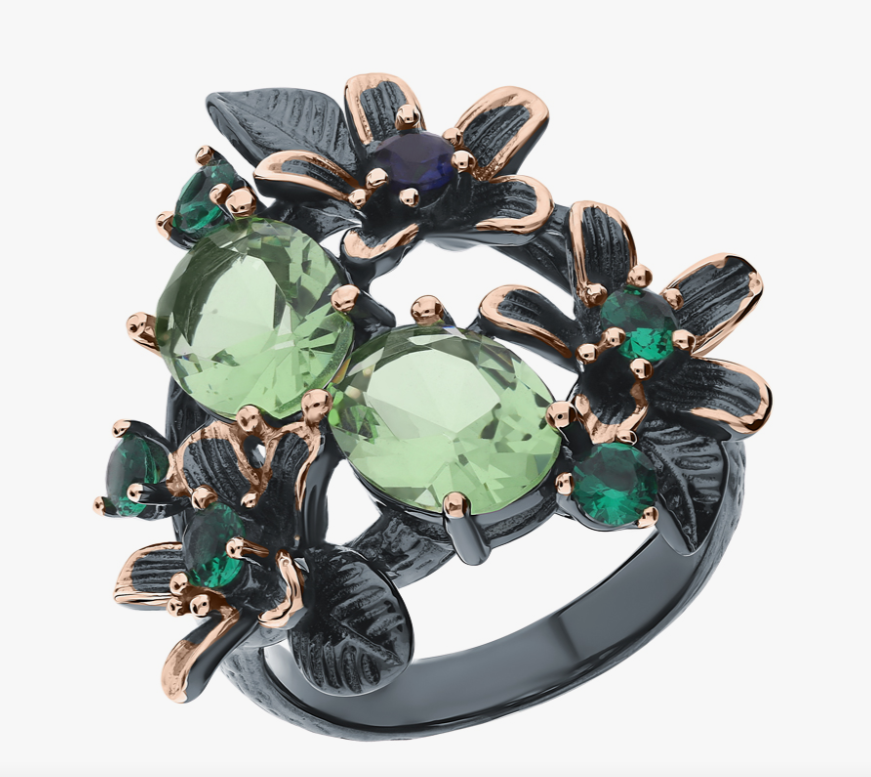 Bague en argent ornée de spinelles et de zirconiums cubiques