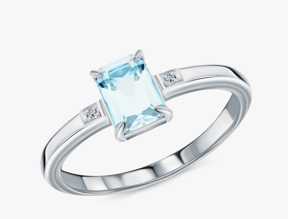 Bague en argent ornée de diamants naturels et de topazes